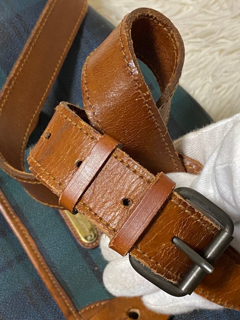 ポロ ラルフローレン メッセンジャーバッグ　グリーン　チェック　フラップ　レザー