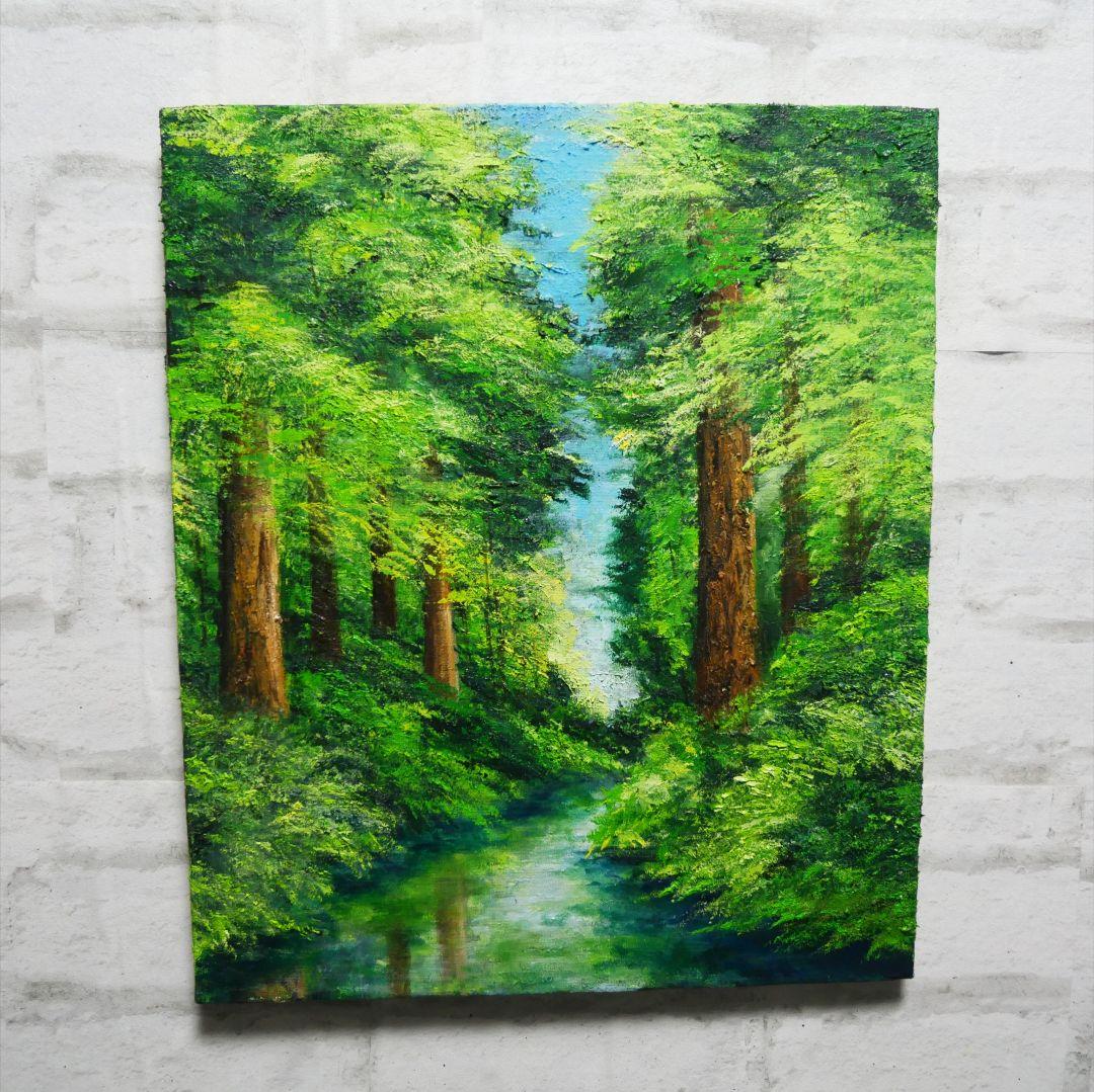 油絵 油彩 油彩画 絵 絵画 【新緑と川】F8号