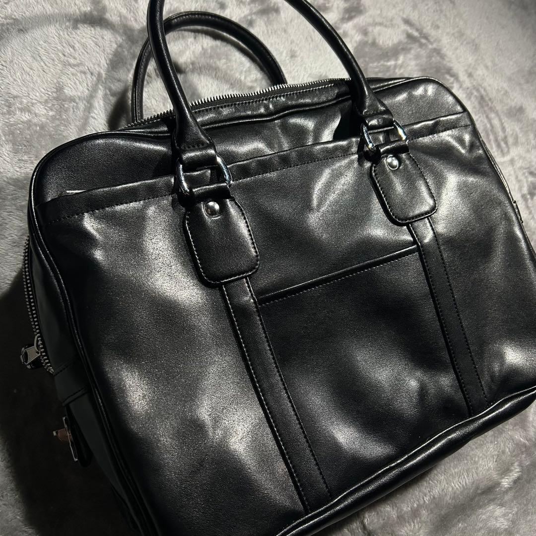 ギャルソン フェイクレザーハンドバッグ スクール ブリーフ 青山 黒