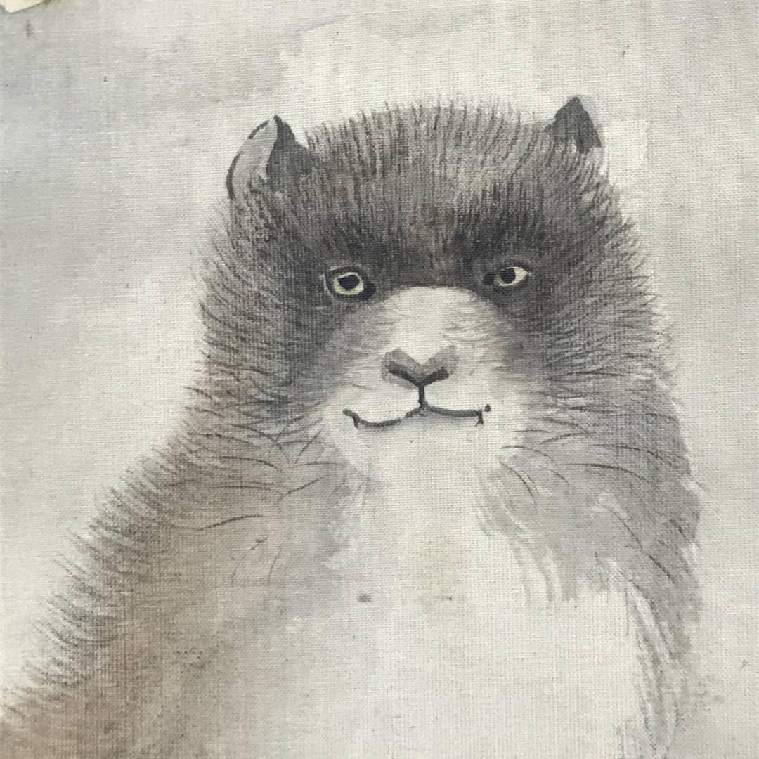 西山完瑛/芙蓉に犬図/花鳥図/掛軸/名家伝来/AC-343