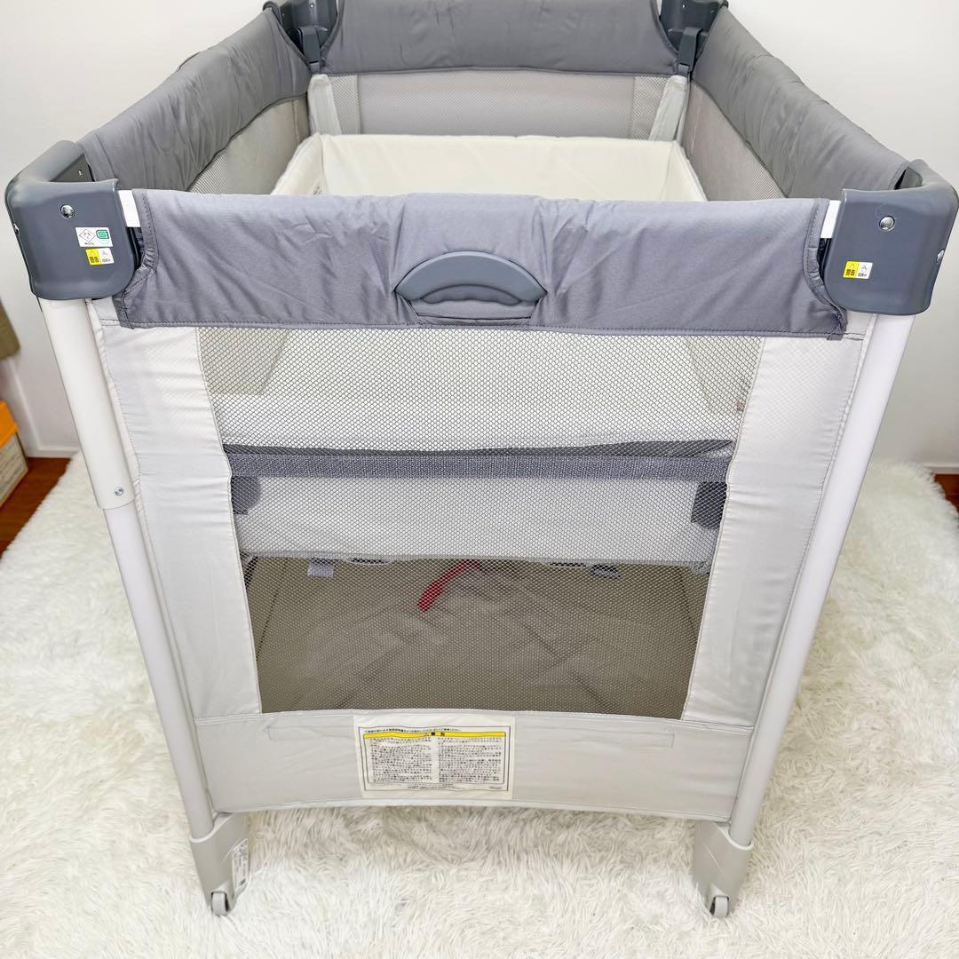 美品 Aprica ココネルエアーAB ベビーベッド 折りたたみ グレーベア