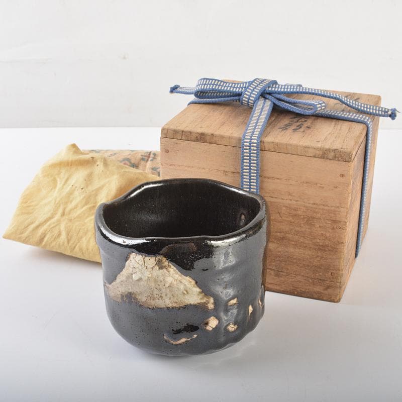 茶道具　尾形乾山造　富士図　黒筒茶碗　極め箱　M　R6620