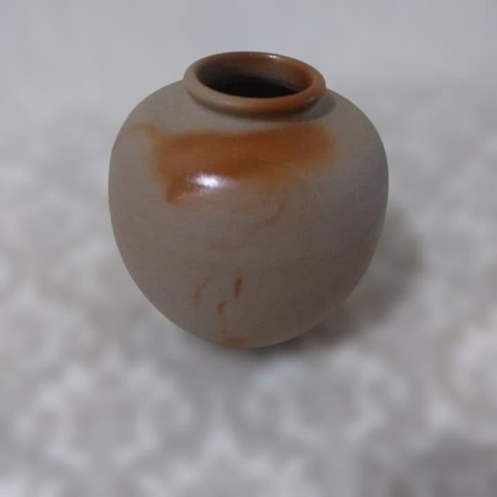 茶道具 備前焼 木村陶峰造 火襷 茶入 共箱・仕覆付　西陣織