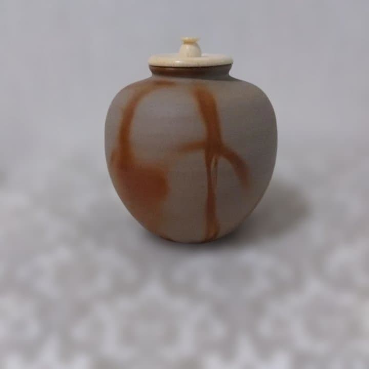 茶道具 備前焼 木村陶峰造 火襷 茶入 共箱・仕覆付　西陣織