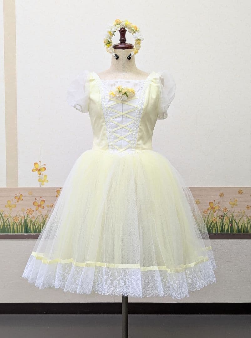 バレエ衣裳/ジュニア·大人 淡イエロー/ワルツ 9着セット　頭飾り付き