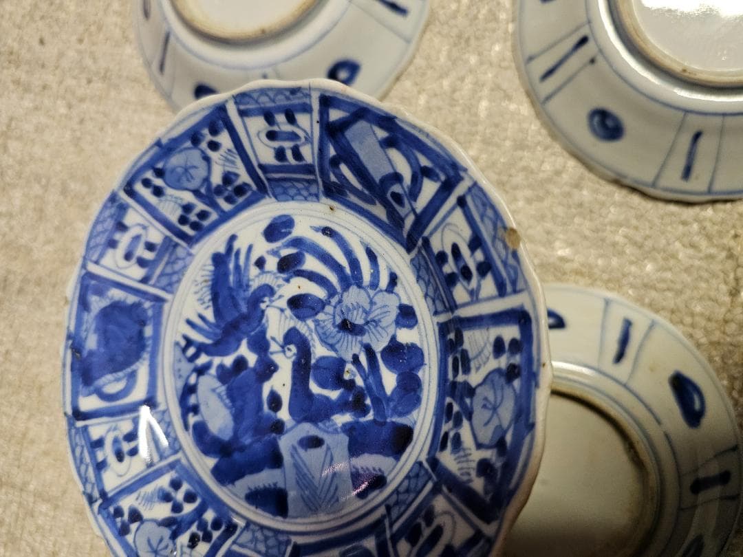 値下げ限界‼️早い者勝ち 新渡品 江戸後期から明治初 芙蓉 花鳥文 9客セット