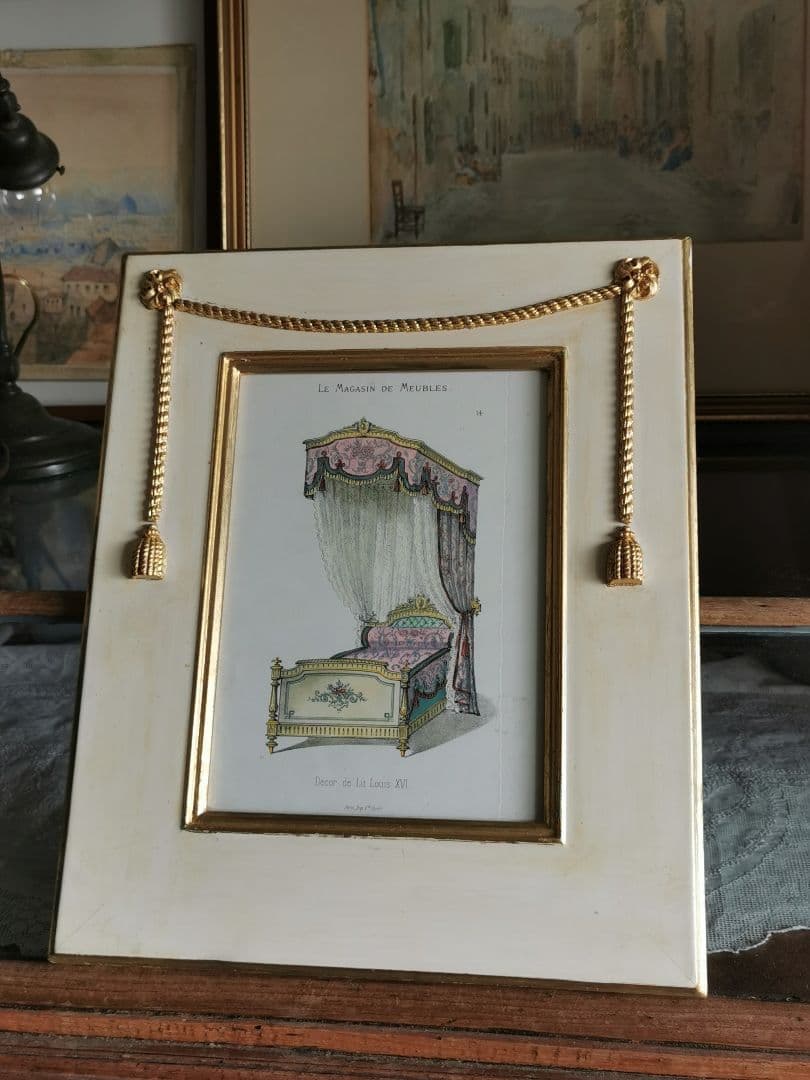 アンティークフランス ルイ16世式天蓋ベッド イタリア額装 マリーアントワネット
