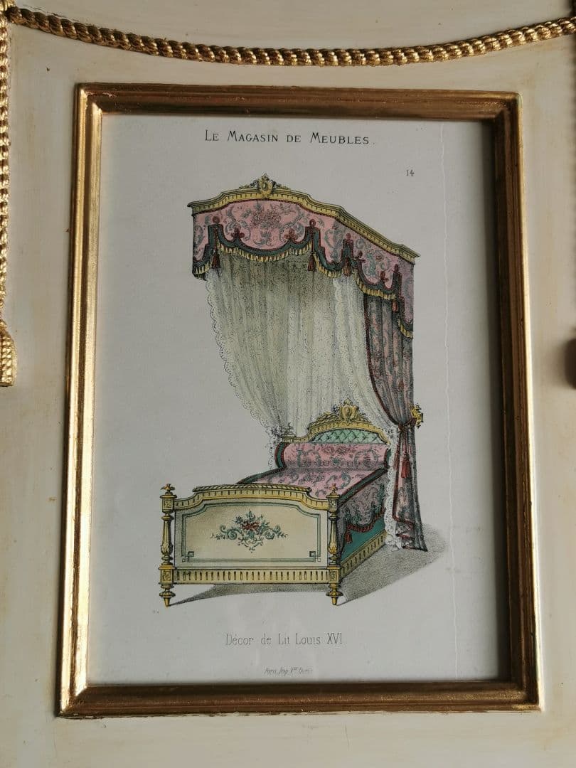 アンティークフランス ルイ16世式天蓋ベッド イタリア額装 マリーアントワネット