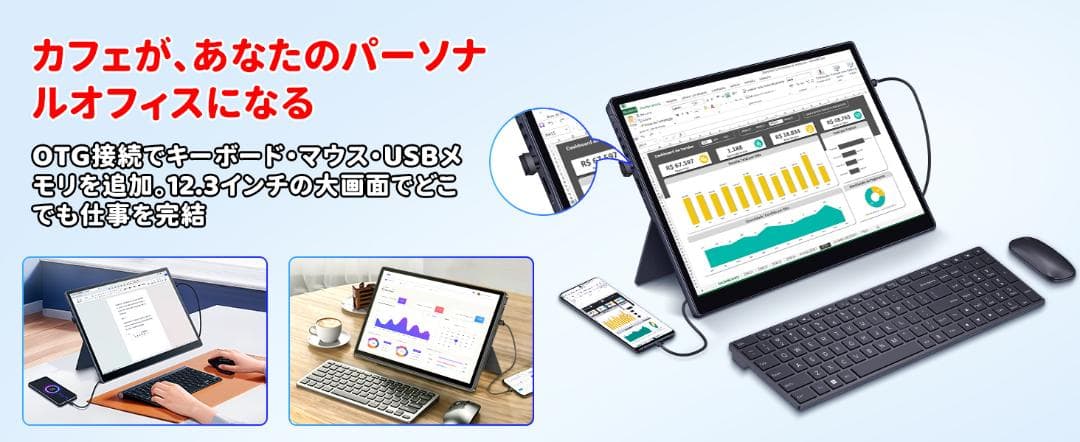 モバイルモニター 12.3インチ モバイルディスプレイ ポータブルモニター