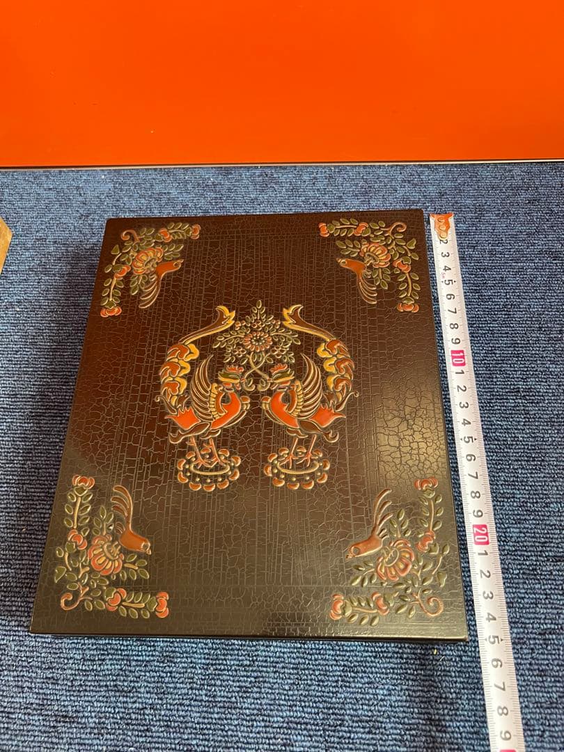 1443 木箱 道具箱  漆塗り 盛漆絵 正倉院鳳凰図 花喰鳥 極楽鳥花 花柄