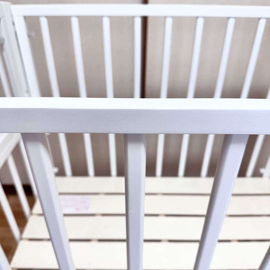 ホワイト木製ベビーベッド　ノモック　Wオープンハイタイプミニベビーベッド　WH