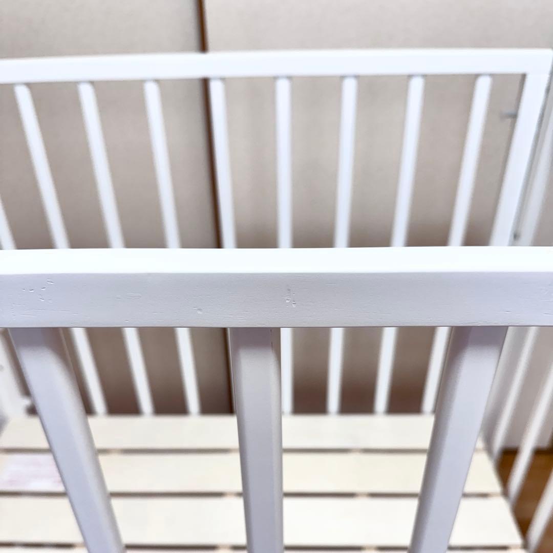 ホワイト木製ベビーベッド　ノモック　Wオープンハイタイプミニベビーベッド　WH
