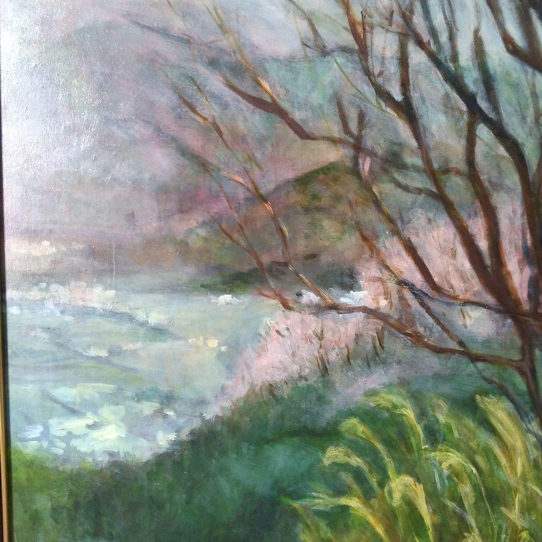 F５０号は新品フレーム付き。山桜貴志川風景 。画家の作品 値下げ