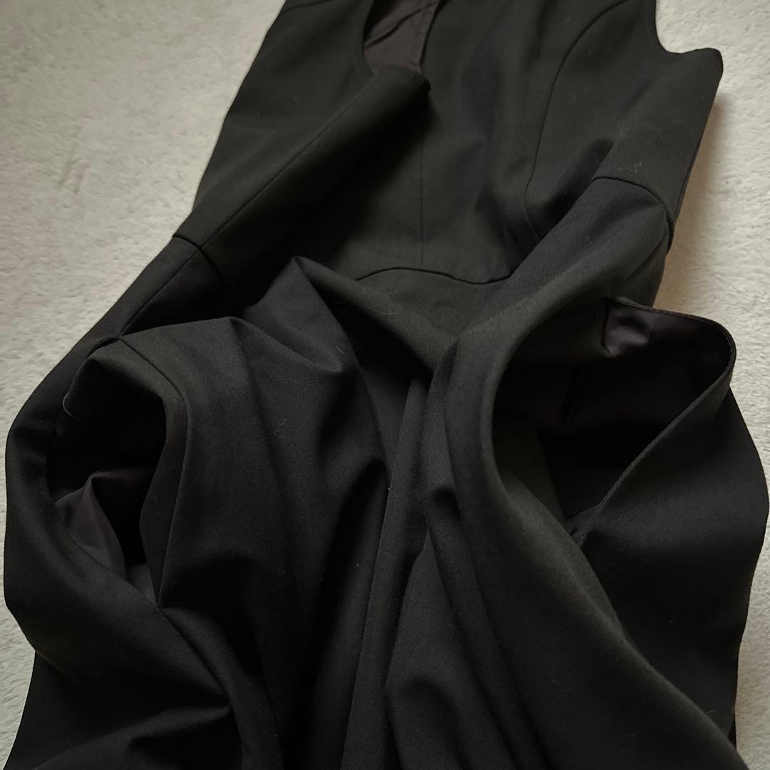 【ルネ】くるみボタン　ストレッチ　フレアワンピース　チャコールグレー