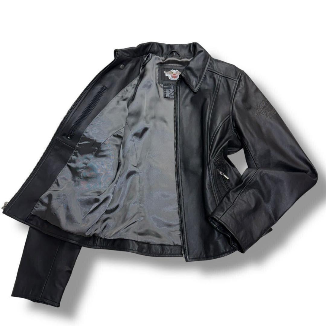 945【極美品】HARLEY DAVIDSON ライダースジャケット刺繍 黒