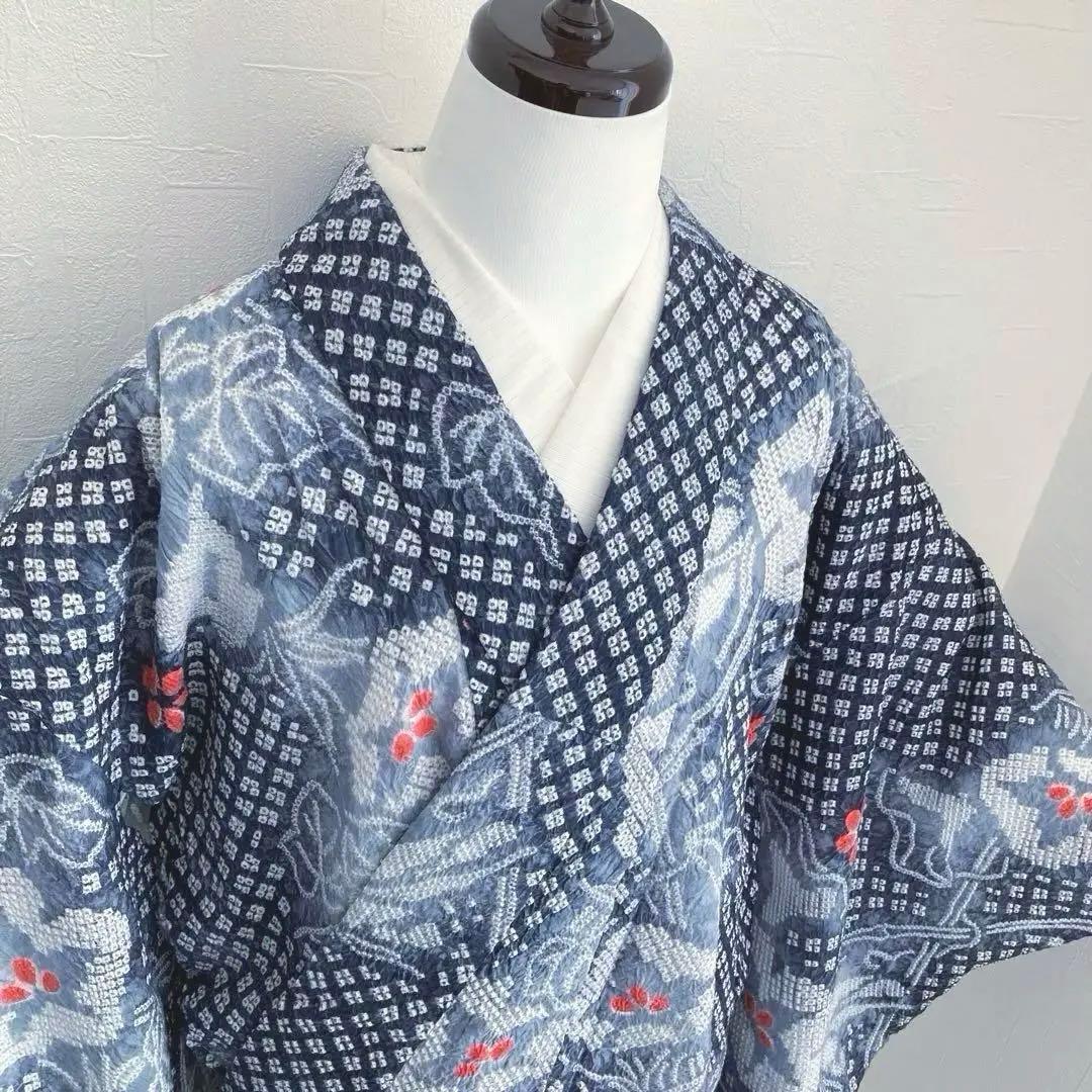 有松鳴海絞り　絞り浴衣　グレー　暈し　手縫い身丈162cm No.1-100