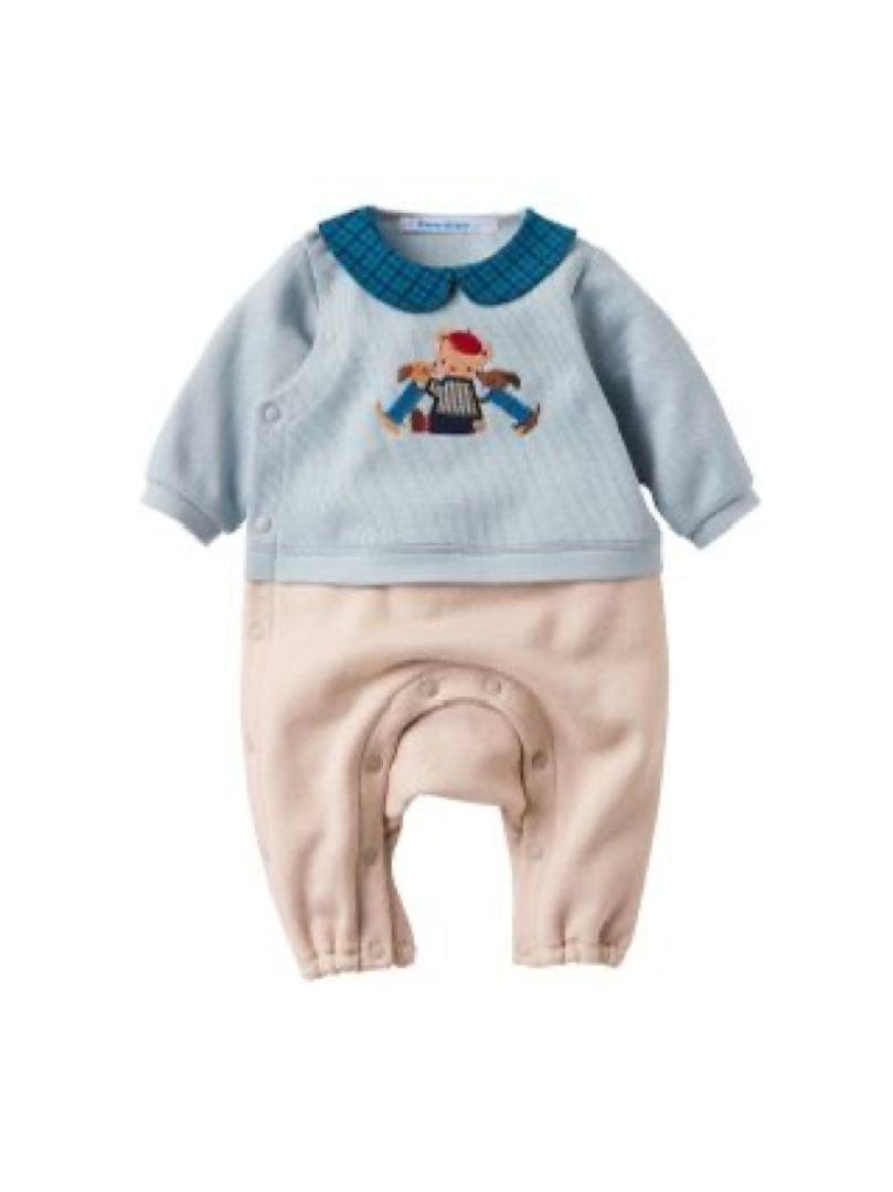 【ファミリア】水色とベージュのロンパース