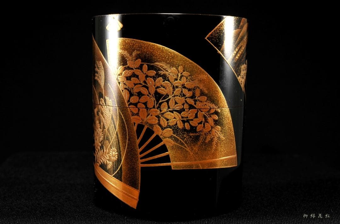 【うめこま】道場宗廣 扇面蒔絵 時代 中次 内梨子地 共箱