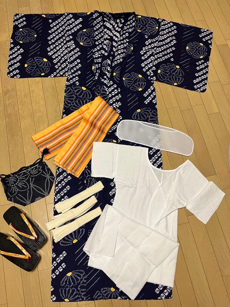 浴衣・帯・肌襦袢・下駄 一式セット 絞り柄 和装