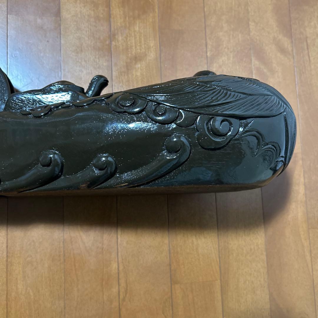 木彫 一刀彫 縁起物 墨壺 龍・鶴・亀