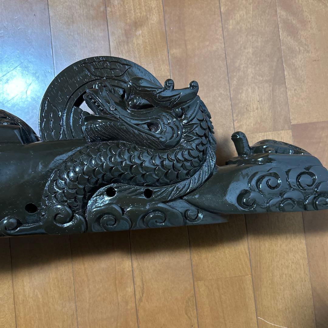 木彫 一刀彫 縁起物 墨壺 龍・鶴・亀