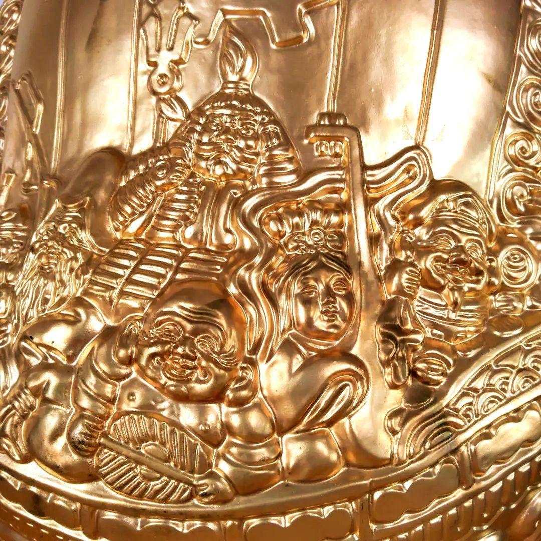 特大 金色宝船 金七福神 千両箱 開運 高43cm オブジェ 風水 陶器製