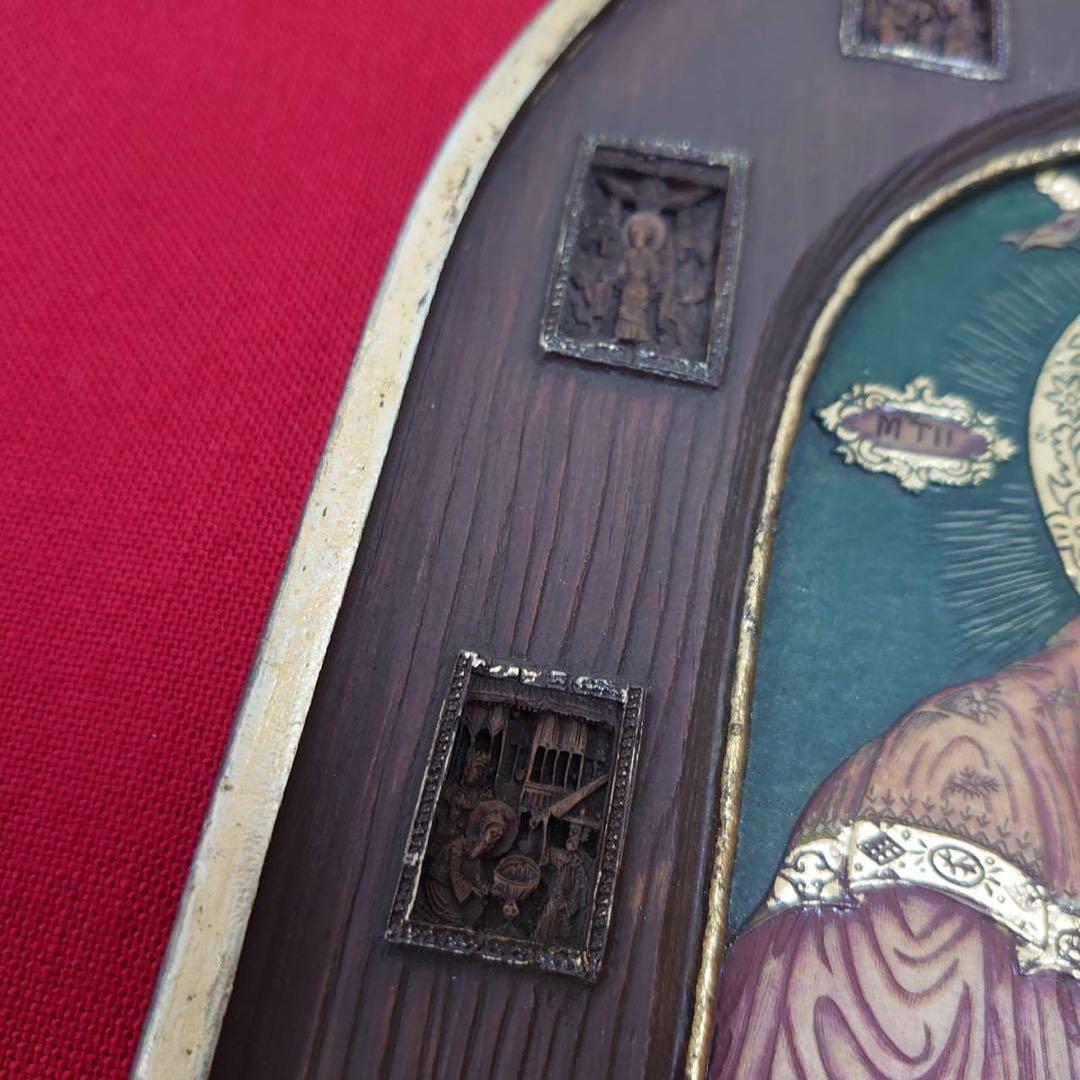 聖母子像 イコン ロシア正教 ブルガリア正教 木彫り ヴィンテージ