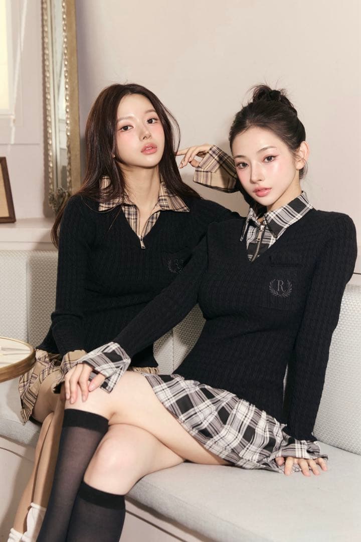 randy カービーニットチェックドッキングワンピース FS ブラック