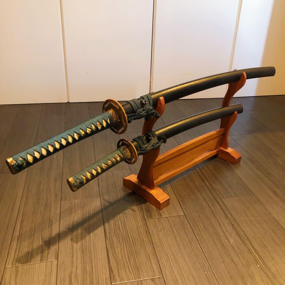 模造刀　緑拵え　美術刀剣　太刀　脇差　大小セット　2本セット