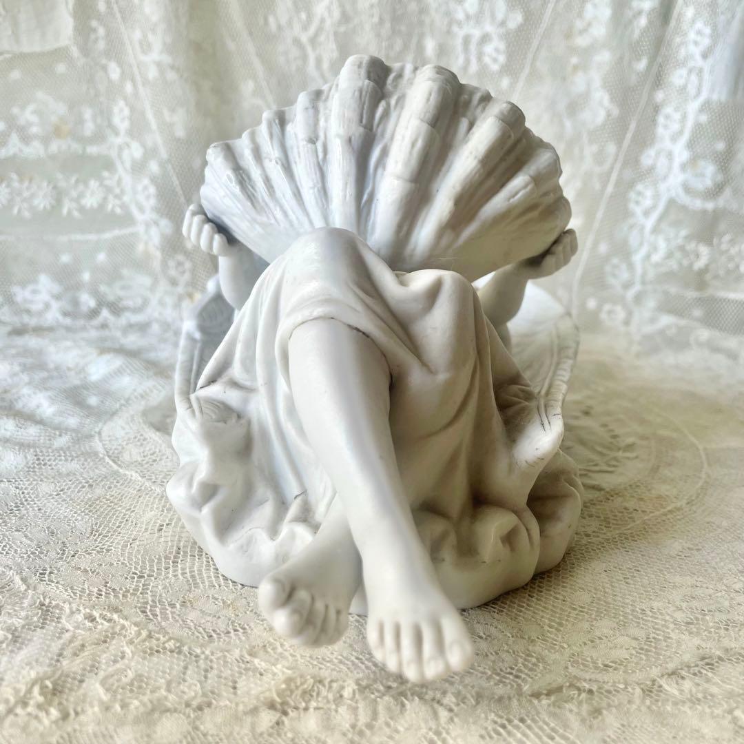 【大きめ】花輪を被った天使の聖水盤　フランスアンティーク　ベネチエ　エンジェル