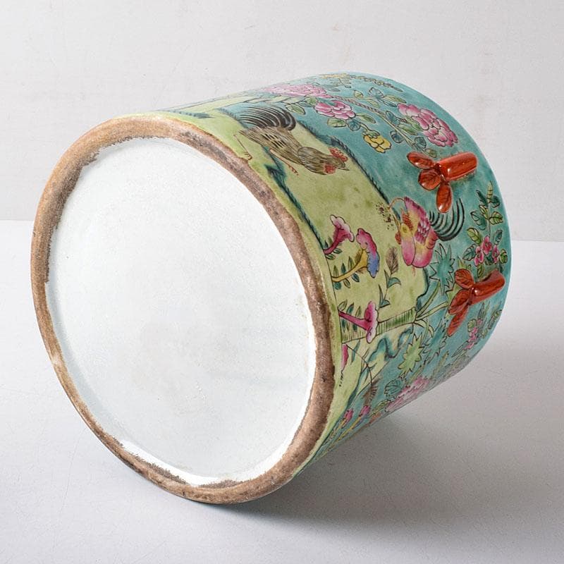 中国　粉彩　花鳥文　蓋付壺　時代箱　V　7753C