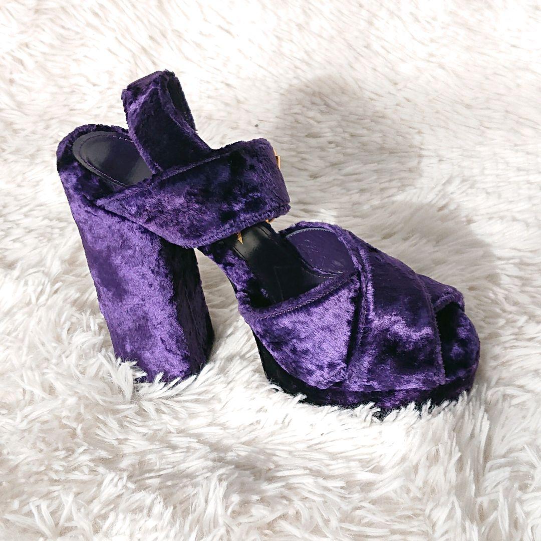 PRADA ベロア ベルベット プラットフォーム サンダル ゴールド金具 紫